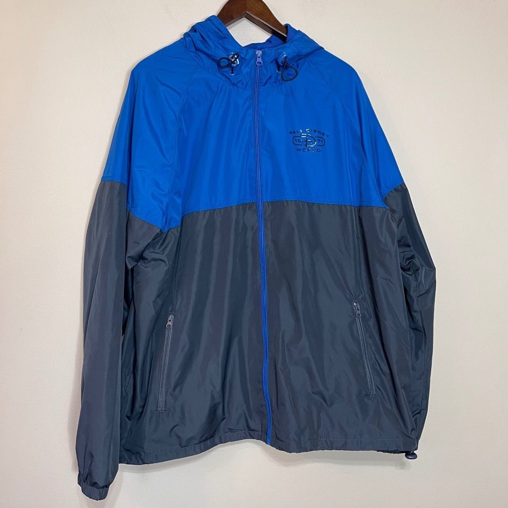 Disney Parks Walt Disney World 1971 Windbreaker Jacket Mens XL‎ Blue Grey Hood
